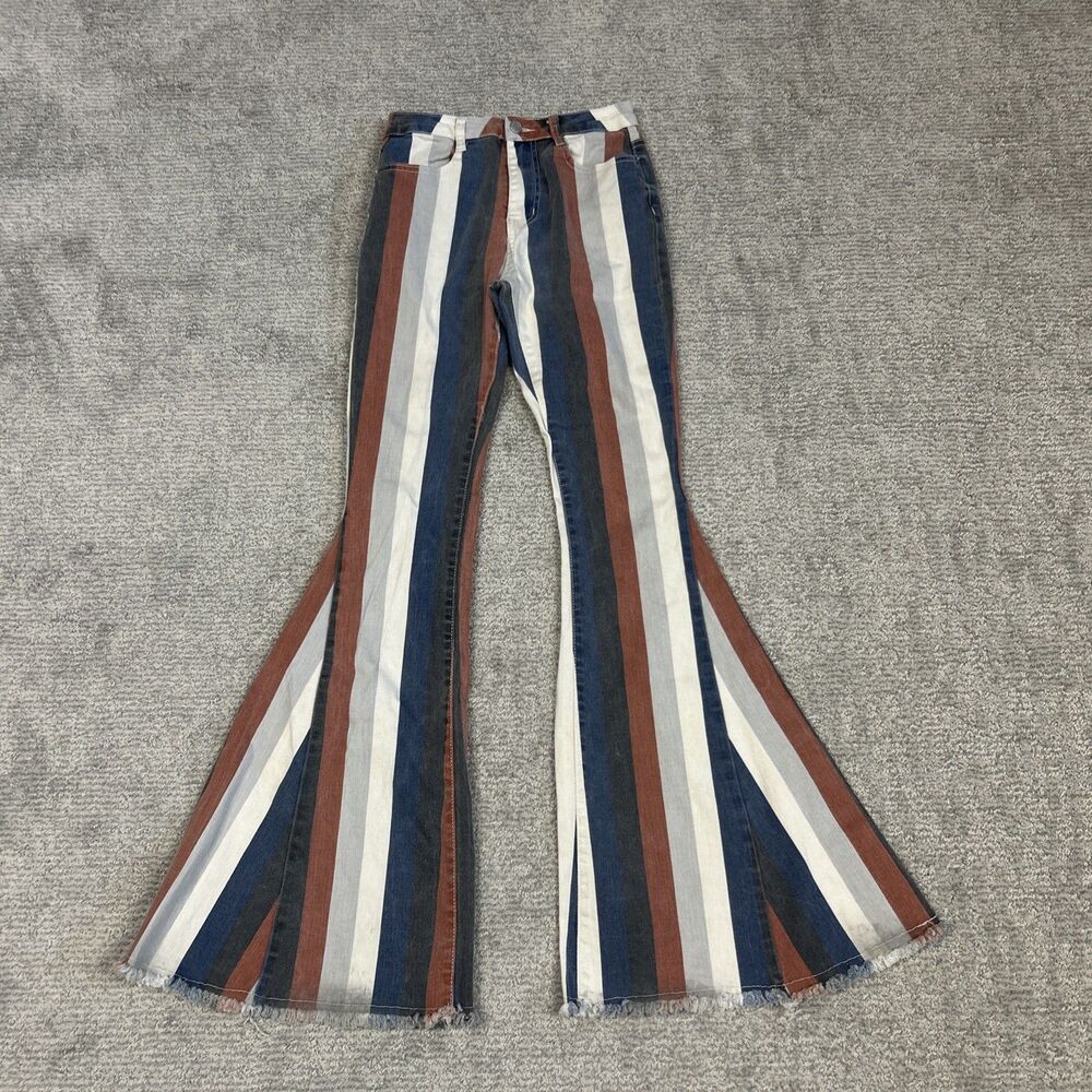 Wisteria Lane Jeans Small Bell Bottom Flare Striped Boho Y2K Hippie 70's Stretch